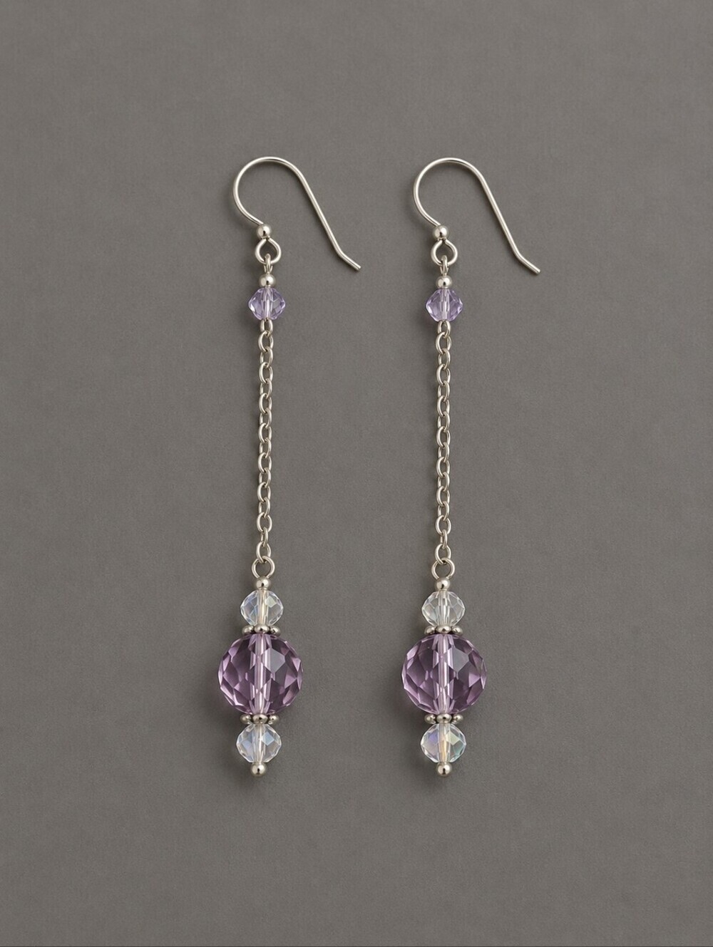 3/$25 HANDMADE Purple Crystal Chain Drop Earrings
